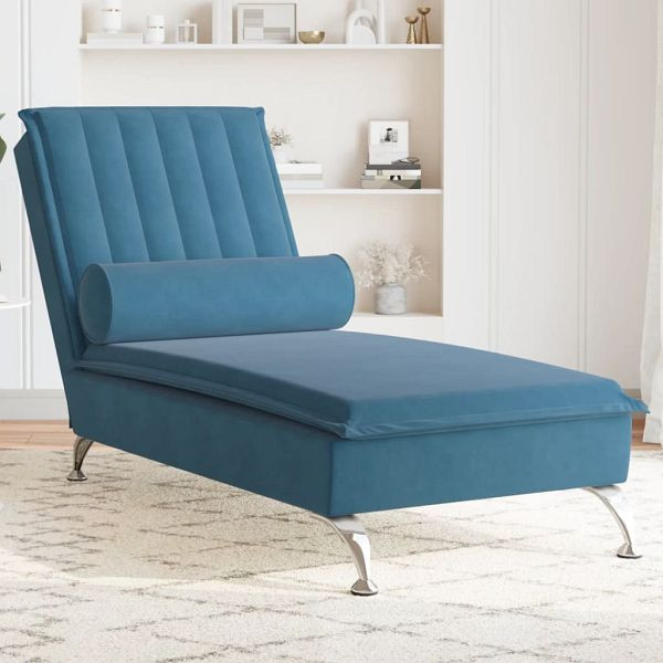 vidaXL Massage-Chaiselongue mit Nackenrolle Blau Samt, 379467