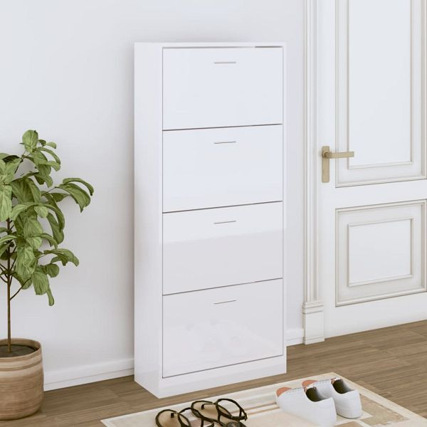 vidaXL Schuhschrank Hochglanz-Weiß 63x24x147 cm Holzwerkstoff, 342546