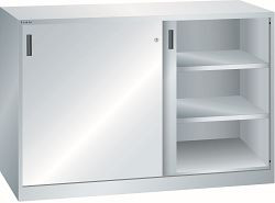 LISTA Schiebetürschrank (BxTxH) 1500x500x1000mm KEY Lock, Lichtgrau, 4 Verstellböden, Vollblechtür, 58.762.020