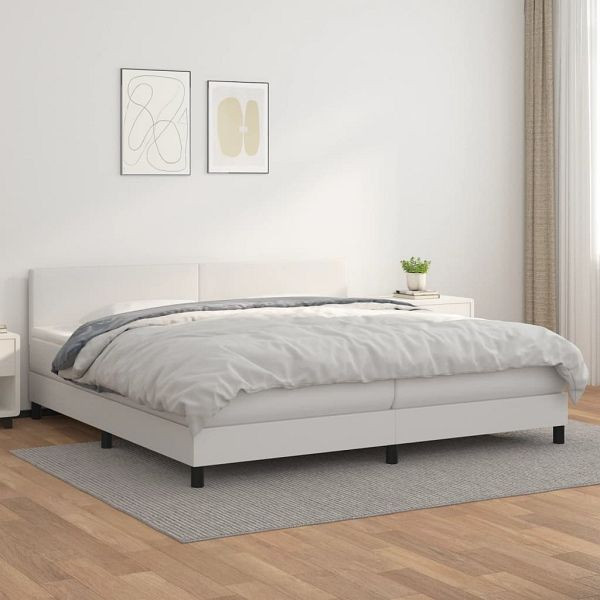 vidaXL Boxspringbett mit Matratze Weiß 200x200 cm Kunstleder, 3141024