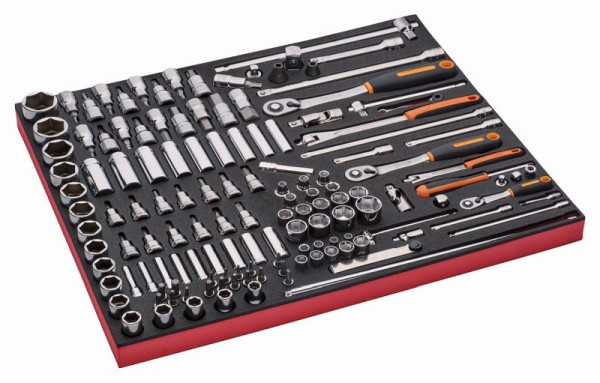 Bahco 3/3 Einlage, Steckschlüssel + Zubehör 1/4"+3/8"+1/2", 138-teilig, FF1A08