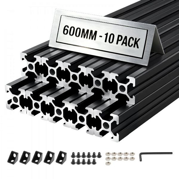 VEVOR 2020 Aluminium Profile Schwarz, 10 Stk. x 60 cm, Eloxiert, EU-Standard, für 3D-Druck, CNC-Werkbänke, TXOBLXCDGHS2M4EFK001V0