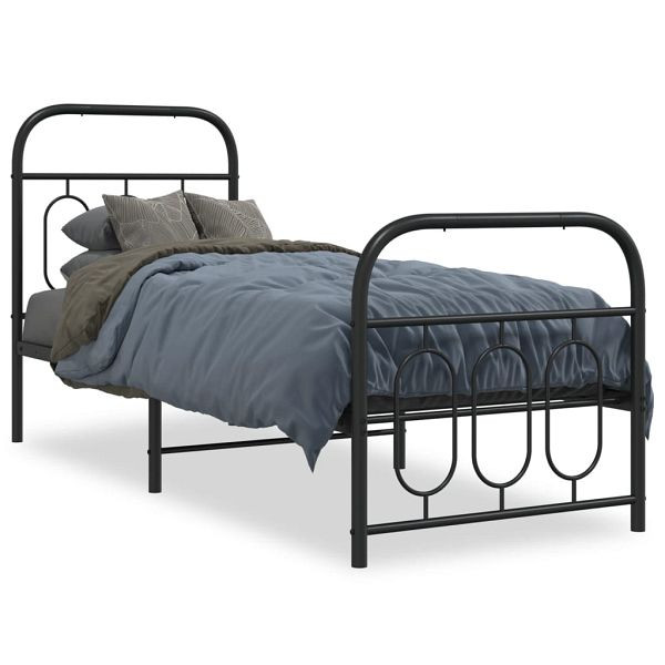 vidaXL Bettgestell mit Kopf- und Fußteil Metall Schwarz 75x190 cm, 377125