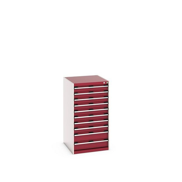 bott cubio Schubladenschrank bestückt, mit 10 Schubladen, BxTxH: 650x750x1200mm, RAL 7035/3004, Purpurrot, 40027043.24V