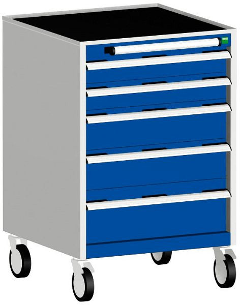bott cubio Schubladenschrank mobil bestückt mit 5 Schubladen BxTxH: 650 x 650 x 980 mm, RAL 7035/5010, 40402033.11V
