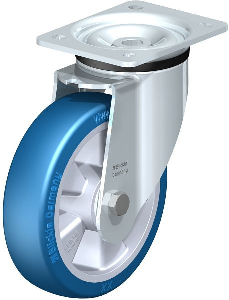 Blickle LK-ALBS 180K Stahlblech-Lenkrolle, schwere Ausführung, mit Anschraubplatte, Blickle Besthane® Soft, Blau, 754765
