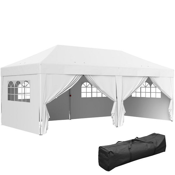 Outsunny Pavillon ca. 6x3m Stabil Winterfest Pop-up Faltpavillon mit Fenster Reißverschlusstür Seitenteilen UV Schutz, 84C-425V02WT