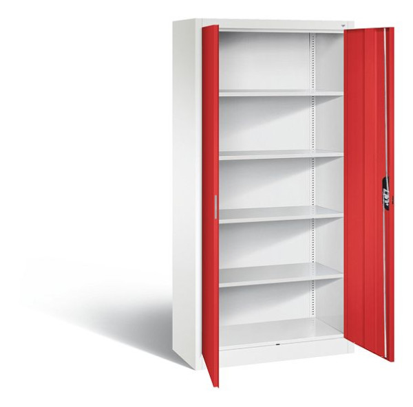 C+P Büroschrank Acurado, H1950xB930xT400mm, Farbe: Verkehrsweiß / feuerrot, Muldengriff, 5 OH, 9260-000 S11802
