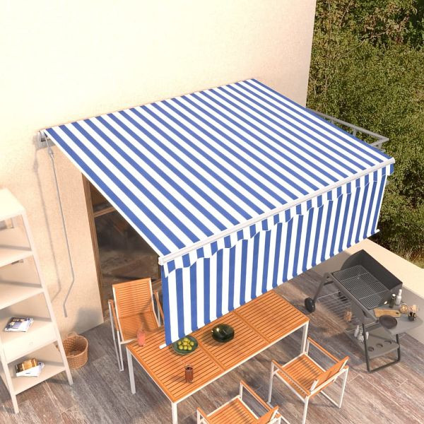 vidaXL Markise Automatisch Einziehbar mit Volant 4x3 m Blau und Weiß, 3069306