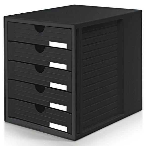 Deskin Kunststoff-Schubladenbox, Box mit 5 Schubladen, geschlossen, Farbe Schwarz, H 320 x B 275 x T 330 mm, 281424