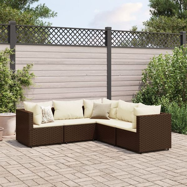 vidaXL 5-teilig Garten-Lounge-Set mit Kissen Braun Poly Rattan, 3308121