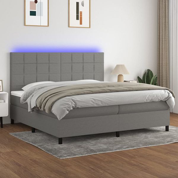 vidaXL Boxspringbett mit Matratze & LED Dunkelgrau 200x200 cm Stoff, 3134902