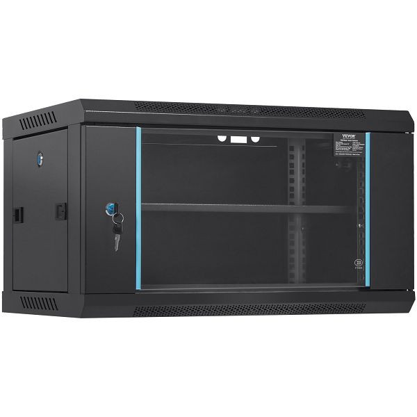 VEVOR 6U Netzwerk-Serverschrank zur Wandmontage, 15,5'' tief, max. 200 lbs. Bodenmontierte Ladekapazität, WLJJGHBL6U1556GI7V0