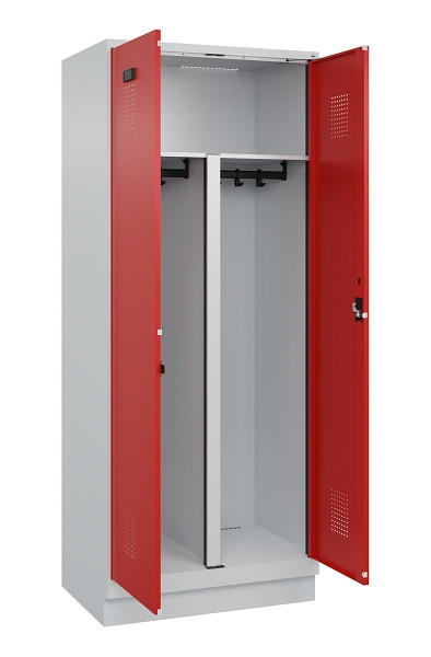 C+P PSA Schwarz-Weiß-Spind Evolo PLUS, mit Sockel, 2 Abteile, 1950x800x500mm, 70, Frontfarbe RAL 3020 Verkehrsrot, Zylinderschloss, 049022-22P S10032