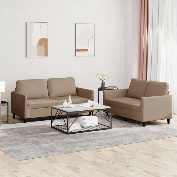 vidaXL 2-teilig Sofagarnitur mit Kissen Cappuccino-Braun Kunstleder, 3201754