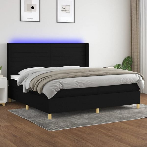 vidaXL Boxspringbett mit Matratze & LED Schwarz 200x200 cm Stoff, 3138983