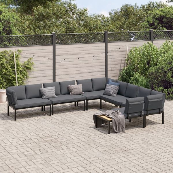 vidaXL 6-teilig Garten-Sofagarnitur mit Kissen Schwarz Aluminium, 3283690