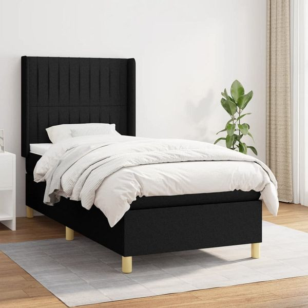 vidaXL Boxspringbett mit Matratze Schwarz 90x190 cm Stoff, 3132115