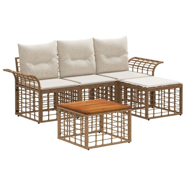 vidaXL Outdoor-Sofagarnitur 5-teilig Natürlich und Cremweiß Polyester, 3437678