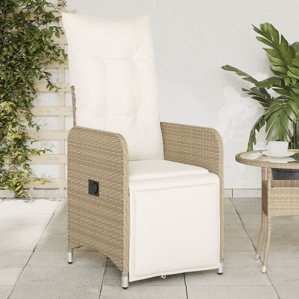 vidaXL Gartensessel mit Kissen Verstellbar Beige Poly Rattan, 365698