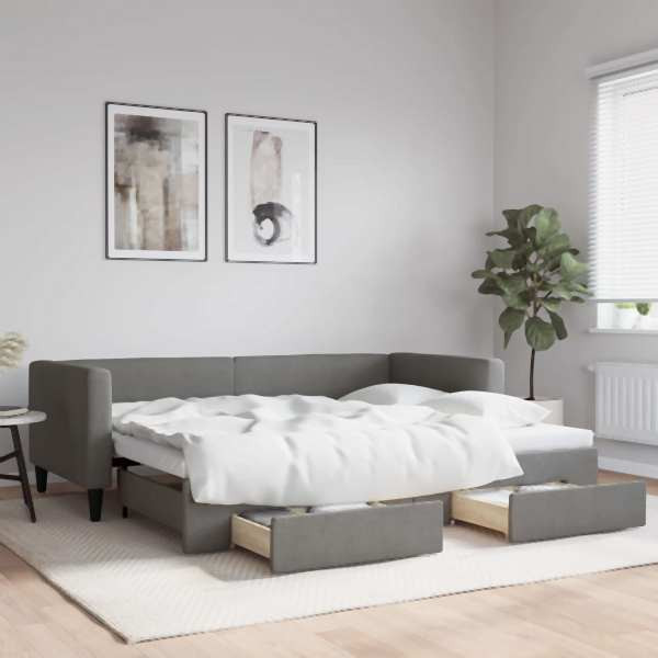 vidaXL Tagesbett Ausziehbar mit Schubladen Dunkelgrau 90x200 cm Stoff, 3196615