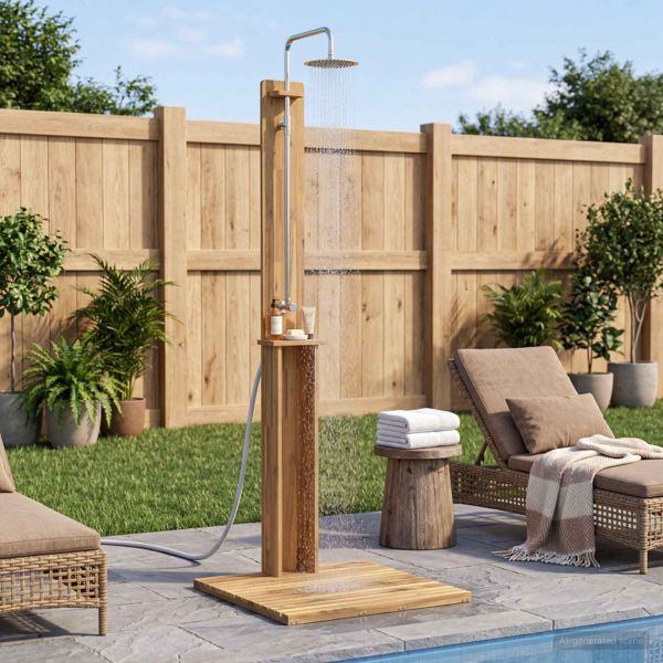 vidaXL Gartendusche 217 cm Massives Akazienholz und Edelstahl Weiß, 903111