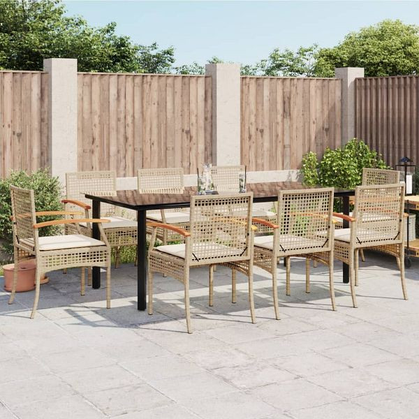 vidaXL 9-teilig Garten-Essgruppe mit Kissen Beige Poly Rattan, 3213637