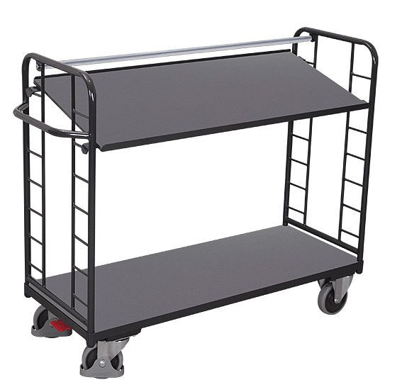 VARIOfit Etagenwagen mit 2 Holzböden, Außenmaße: 1.805 x 650 x 1.275 mm, RAL 7016 anthrazitgrau, sw-640.200/AG