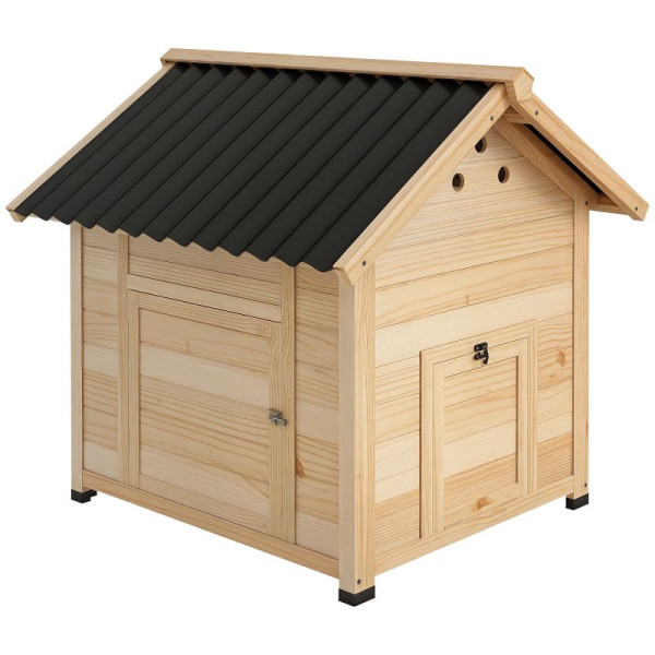 PawHut Entenhaus Entenstall Kleintierstall, wetterbeständig, 2 Eingänge, 2 Rampen, 78 x 90 x 92 cm, Natur + Schwarz, D51-394V00ND