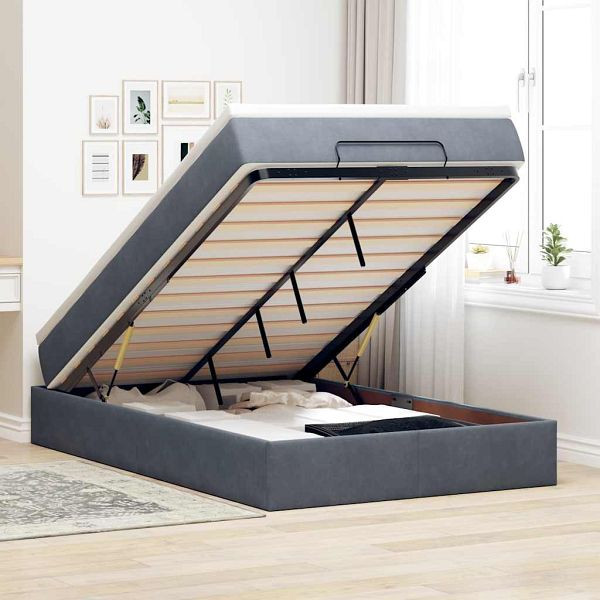 vidaXL Ottoman-Bett mit Matratze Dunkelgrau 120x190 cm Samt, 3311172