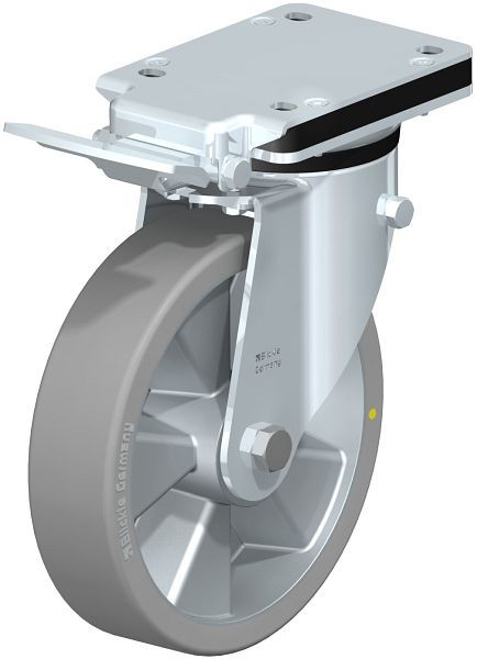 Blickle LK-ALTH 200K-IS-AS Stahlblech-Lenkrolle, schwere Ausführung, mit Anschraubplatte & Feststeller, Blickle Extrathane®, Grau, 758561