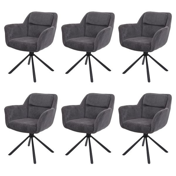 Mendler 6er-Set Esszimmerstuhl HWC-K33, Küchenstuhl Stuhl, drehbar Auto-Position, Stoff MVG, Kord-grau, 3x89725