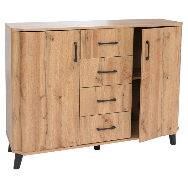 Mendler Kommode HWC-P42, Sideboard Schrank Anrichte, 4 Schubladen Staufächer 2 Türen, MDF 92x120x40cm, Wotan-Eiche-Optik, 139785+139786
