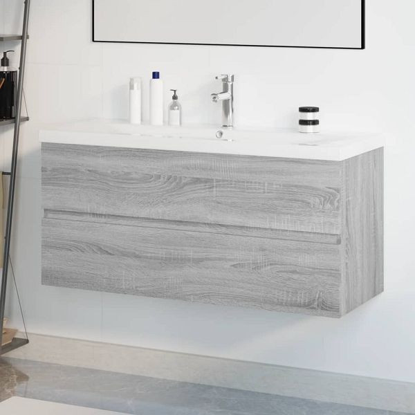 vidaXL Waschbeckenschrank mit Einbaubecken Grau Sonoma Holzwerkstoff, 3152889