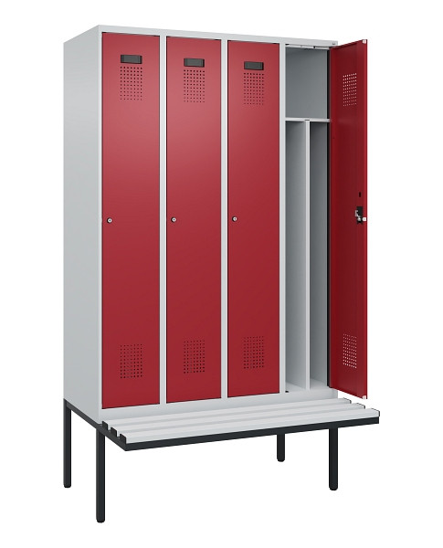 C+P Spind Evolo PLUS, 4 Abteile, 2120x1200x815mm, 7035/3003, Haken 4, Zylinderschloss, Material Sitzfläche Kunststoff, 0490407-40F S10085