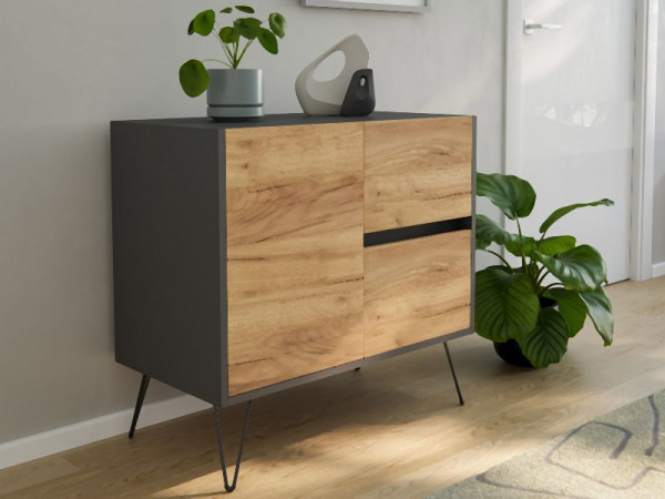 Posseik Sideboard Industrial C 80cm 2 Schubladen 1 Tür Grafit, PN2079X0000003DE