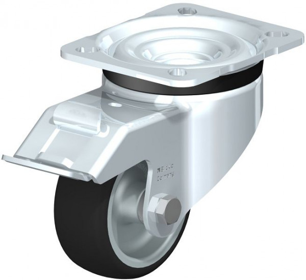 Blickle LK-PATH 80G-FI Stahlblech-Lenkrolle, schwere Ausführung, mit Anschraubplatte & Feststeller, Thermoplastisches Polyurethan, Grau, 760108