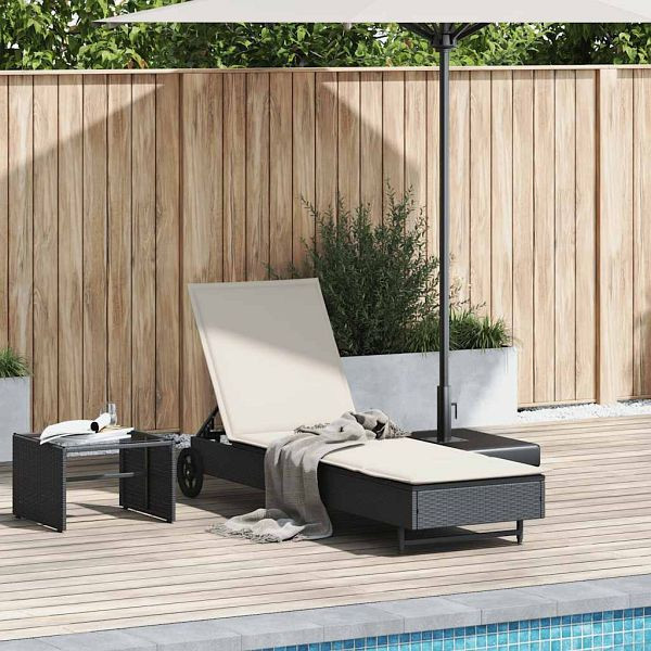 vidaXL Sonnenliege mit Rollen und Auflage Schwarz Poly Rattan, 4104033