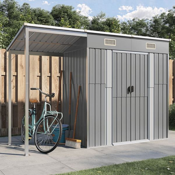 vidaXL Gartenhaus mit Schleppdach Hellgrau 277x110,5x181 cm Stahl, 364525