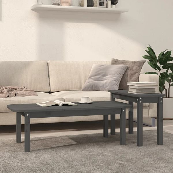 vidaXL 2-teilig Couchtisch-Set Grau Massivholz Kiefer, 822364