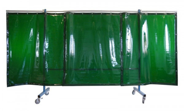 SINOtec TransFlex Schutzwand, 3-teilig, fahrbar, Vorhang 0,4mm Dicke, eurogrün Bausatz, B: 3700 x H: 1950 mm, 10003138