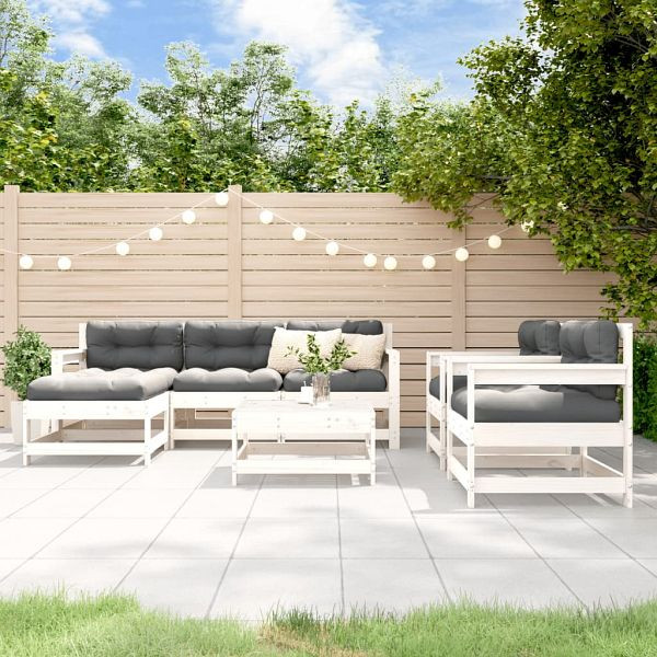 vidaXL 7-tlg. Garten-Lounge-Set mit Kissen Weiß Massivholz, 3185830