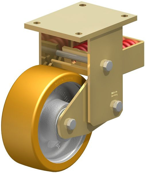 Blickle BSFN-GTH 202K Stahlgeschweißte Schwerlast-Bockrolle mit Stahlfeder, Blickle Extrathane®, Hellbraun, 273458