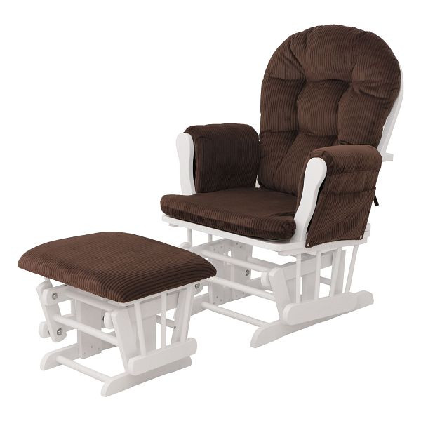 Mendler Relaxsessel HWC-C76, Schaukelstuhl Sessel Schwingstuhl mit Hocker Stoff Cord 320g/m² Öko-Tex, braun Gestell weiß, 109028