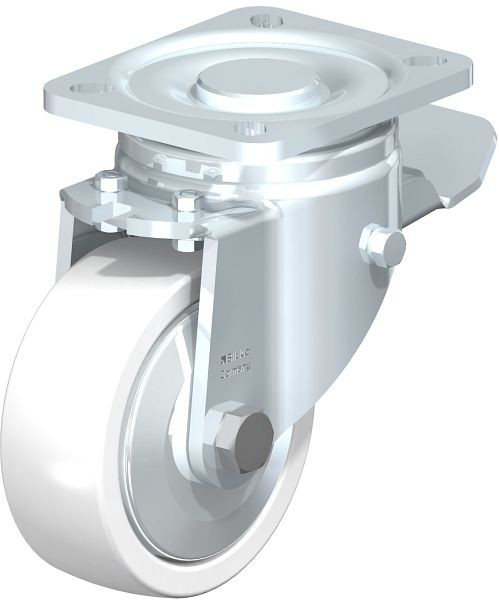 Blickle LH-SPO 100K-1-ST-FA Stahlblech-Lenkrolle, Schwerlast-Ausführung, mit Anschraubplatte & Feststeller, Polyamid, Weiß, 360255