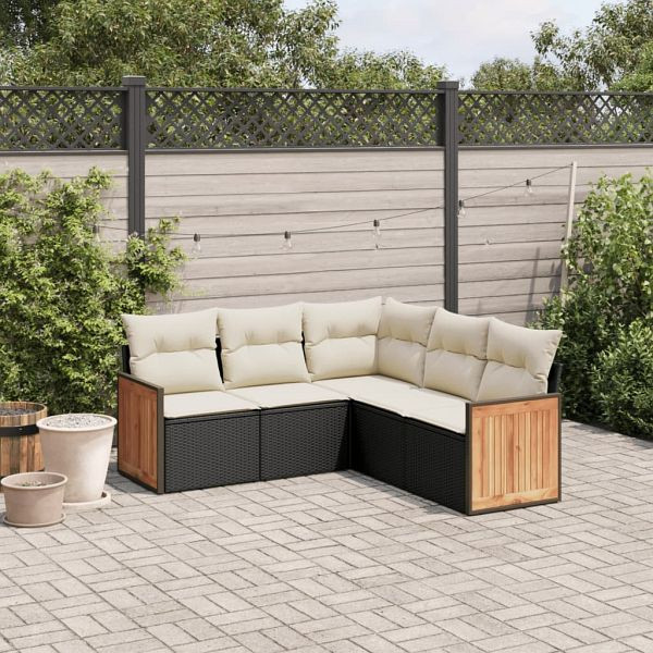 vidaXL 5-teilig Garten-Sofagarnitur mit Kissen Schwarz Poly Rattan, 3260040