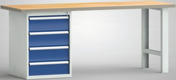 KLW Standard-Werkbank, 2000 x 700 x 840 mm, mit Buchen-Multiplexplatte, links: 175EA/175EA/175EA/175EA, rechts: U-Hut-Fußelement, WS515N-2000M40-E0804