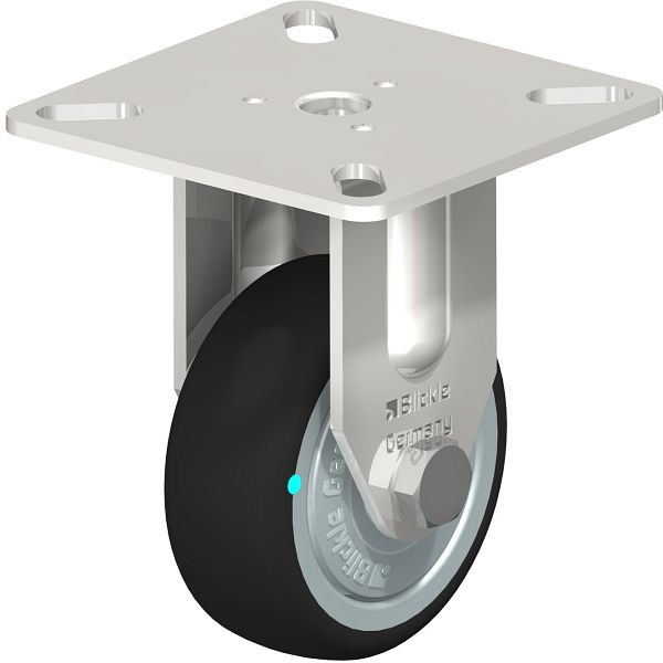 Blickle BPXA-PATH 50KD-FK Edelstahl-Apparate-Bockrolle mit Anschraubplatte, Thermoplastisches Polyurethan, Grau, 760741
