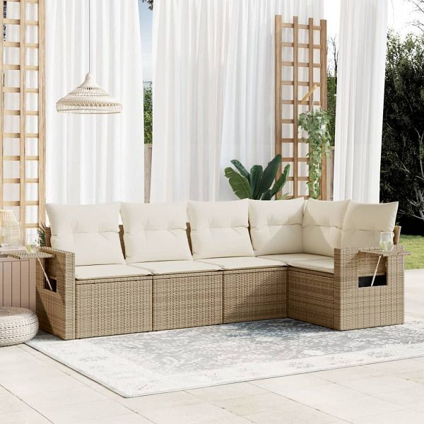 vidaXL 5-tlg. Garten-Sofagarnitur mit Kissen Beige Poly Rattan, 3252465