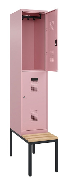 C+P Doppelstock-Spind Evolo PLUS, Bank, 2 Fächer, 2120x400x815mm, 3015/3015, Zylinderschloss, Sitzfläche Buche-Hartholz, Sitzbank, 0493507-12 S10051